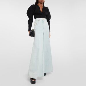 Nina Ricci High Rise Wide Leg Jean in Light Blue, size 44 -fits like 30 in jeans